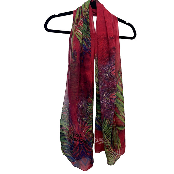 Designer Signed LEONA LOVEGROVE Colorful Ferns Tie Die Beach Long Scarf Wrap - Picture 2 of 7